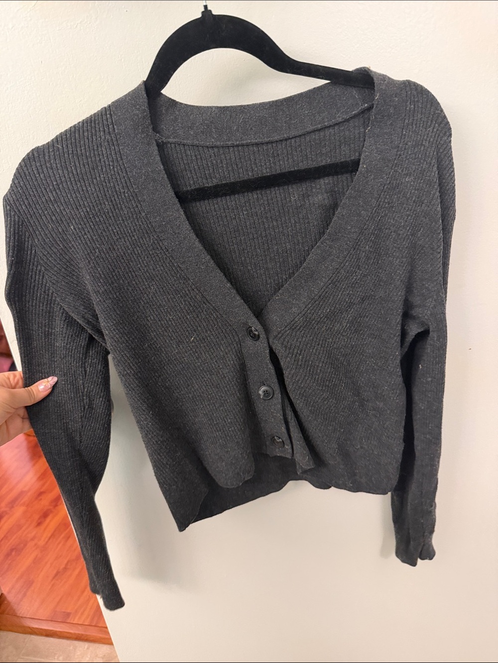 Uniqlo Charcoal Ribbed V-Neck Button Front Sweater Cardigan